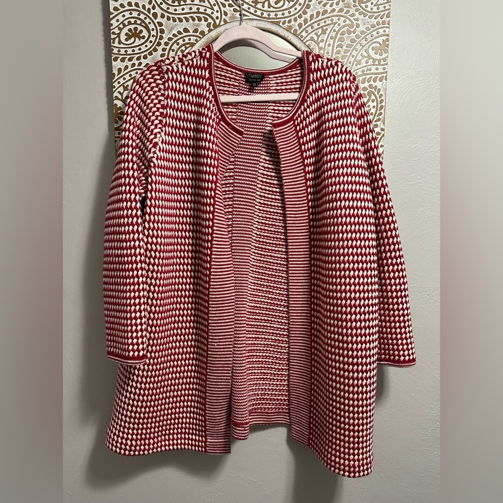 Talbots Red and White Merino Wool Cardigan